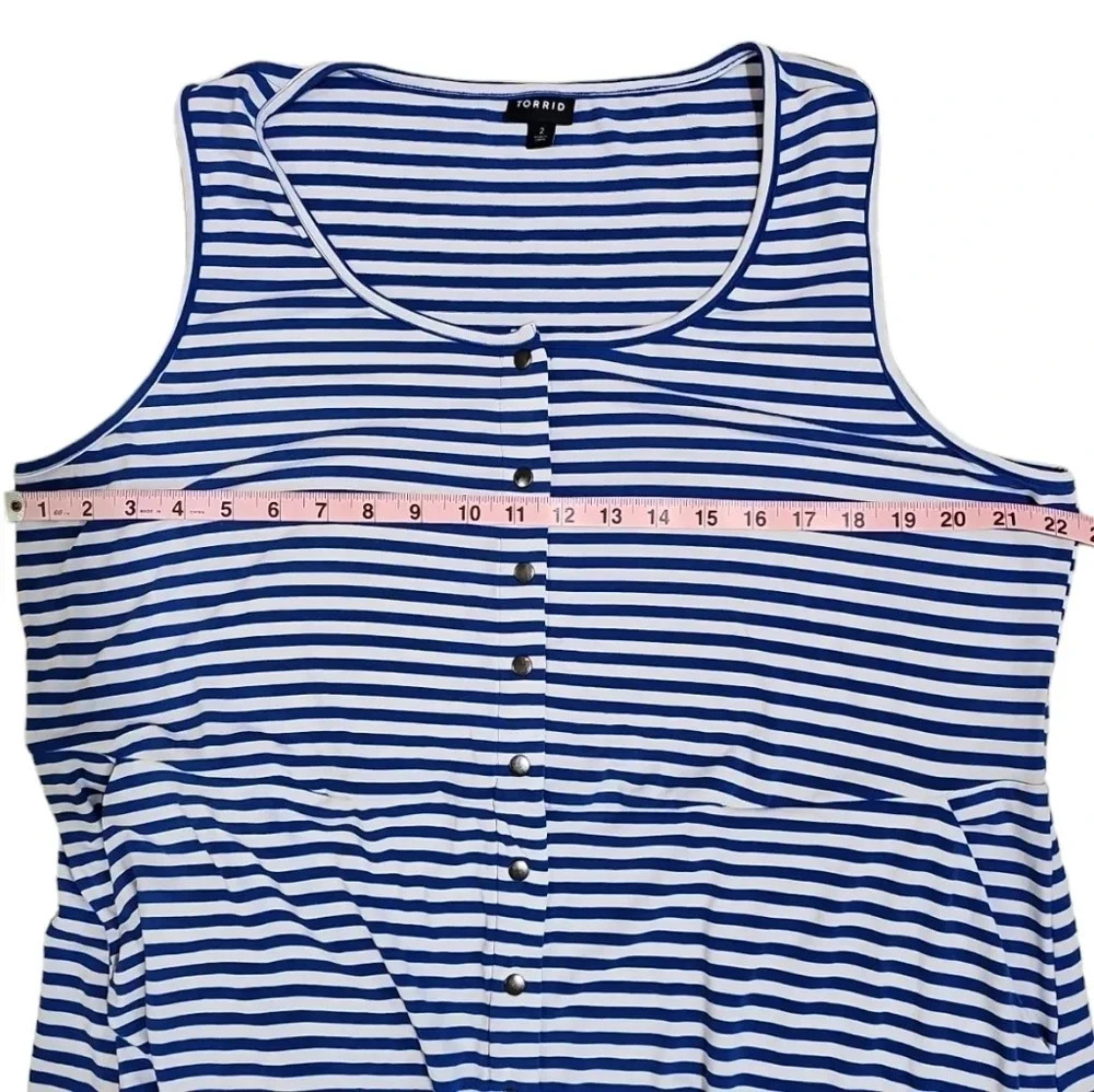 Torrid Women’s 2X Maxi Dress Blue White Stripe Jersey Knit Button Front Coastal - Picture 6 of 7